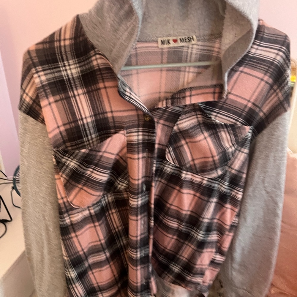 Mik Mesh Pink Plaid Hoodie